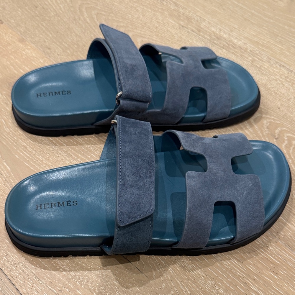 Hermès Blue Suede Chypre Sandals - Picture 4 of 4